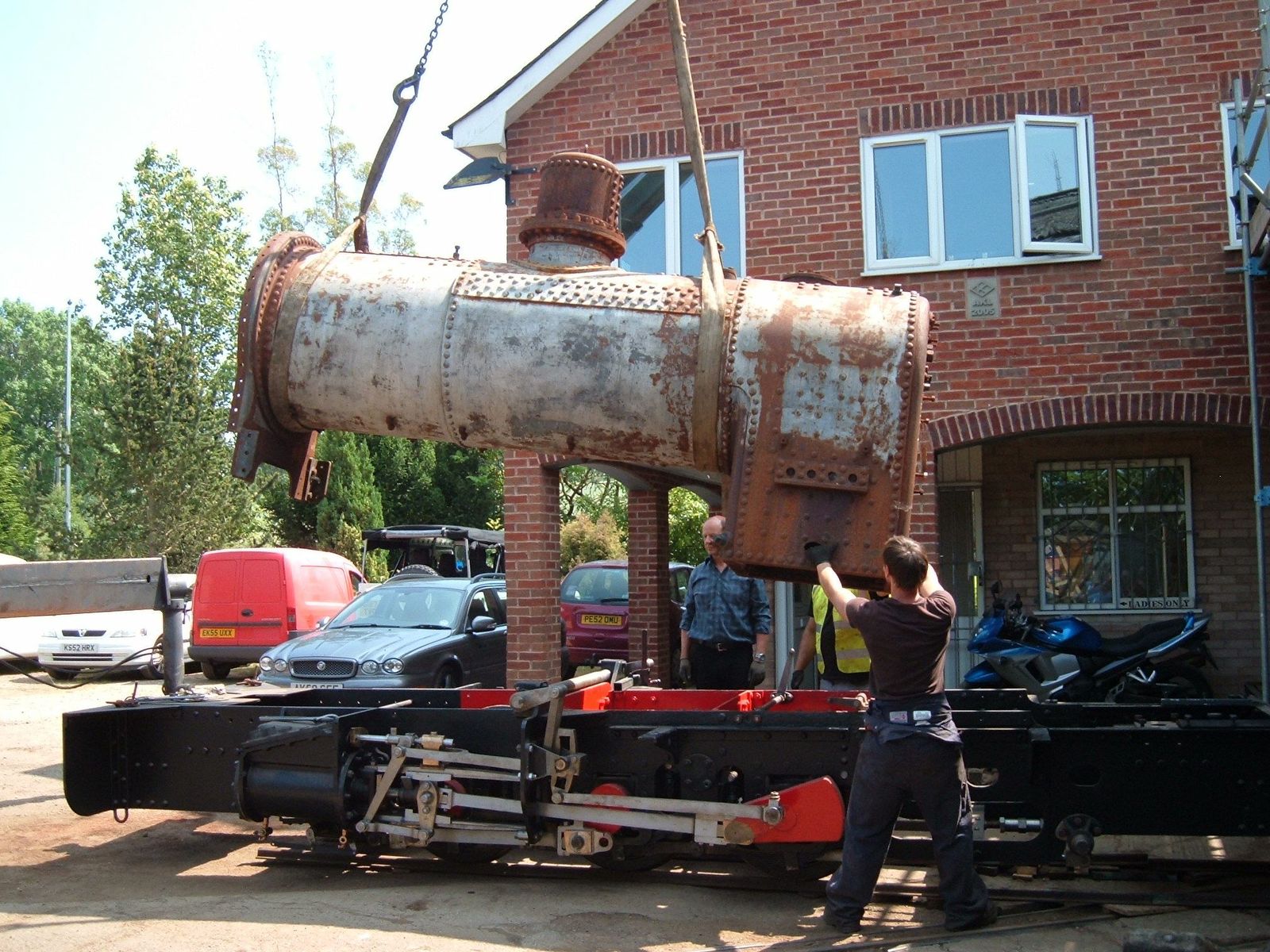 Lowering the boiler onto the frame