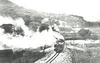 steam train on embankment/bridge