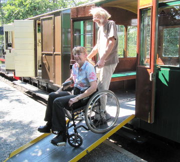 Wheelchair access into carriages is via a ramp