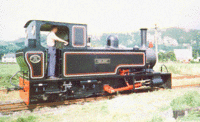 black tank engine with red & white lining