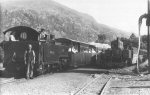 two trains; staff posing